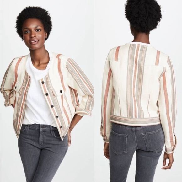 Rebecca Minkoff Charlie Striped Crop Linen Blend Jacket - Picture 1 of 3